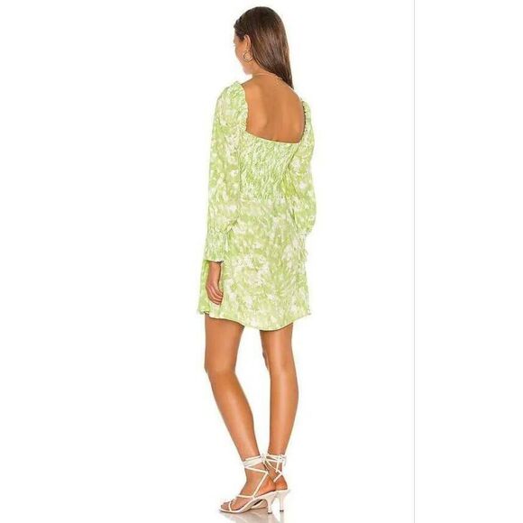Faithfull The Brand Mini Dress Women's Size 6 Green White Tie Dye Long Sleeve - Picture 3 of 14